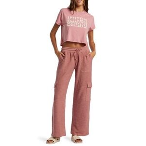 Roxy Off the Hook Cotton Blend Terry Cargo Pants Ash Dusty Rose Size XL